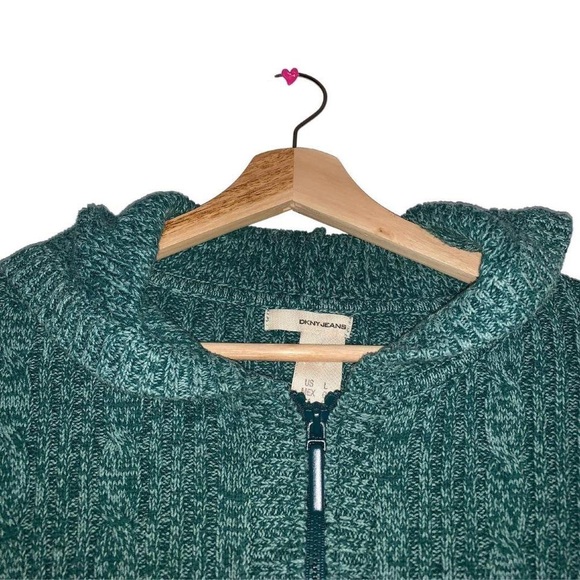 DKNY Jeans Teal knit hoodie zipper pullover - Picture 3 of 4